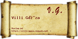 Villi Géza névjegykártya